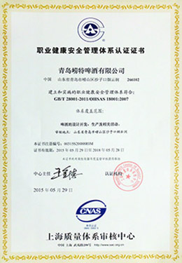 GA黄金甲-2015年职业健康安全管理体系认证证书中文